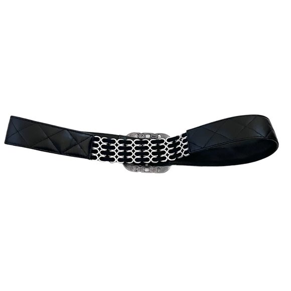 SUZI ROHER Black quilted leather belt w chain back L main image 4